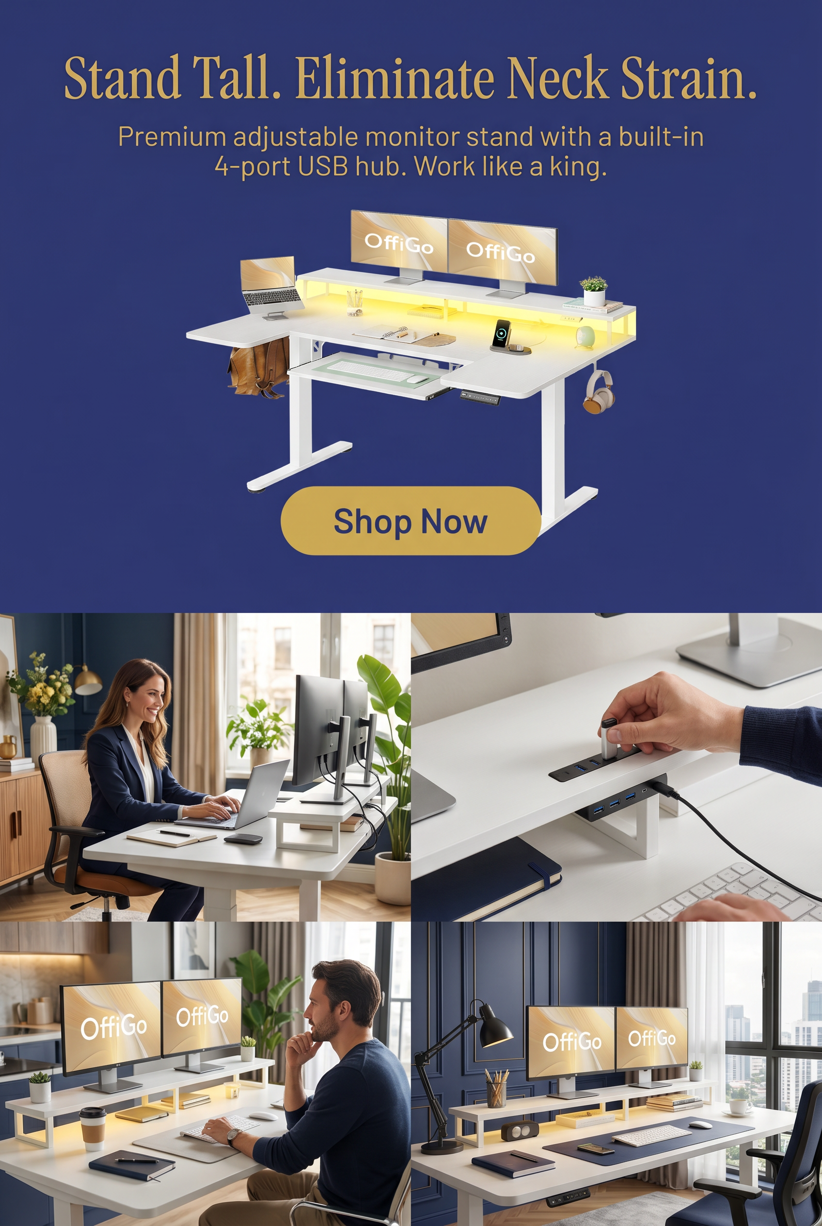 Adjustable Monitor Stand with USB Hub